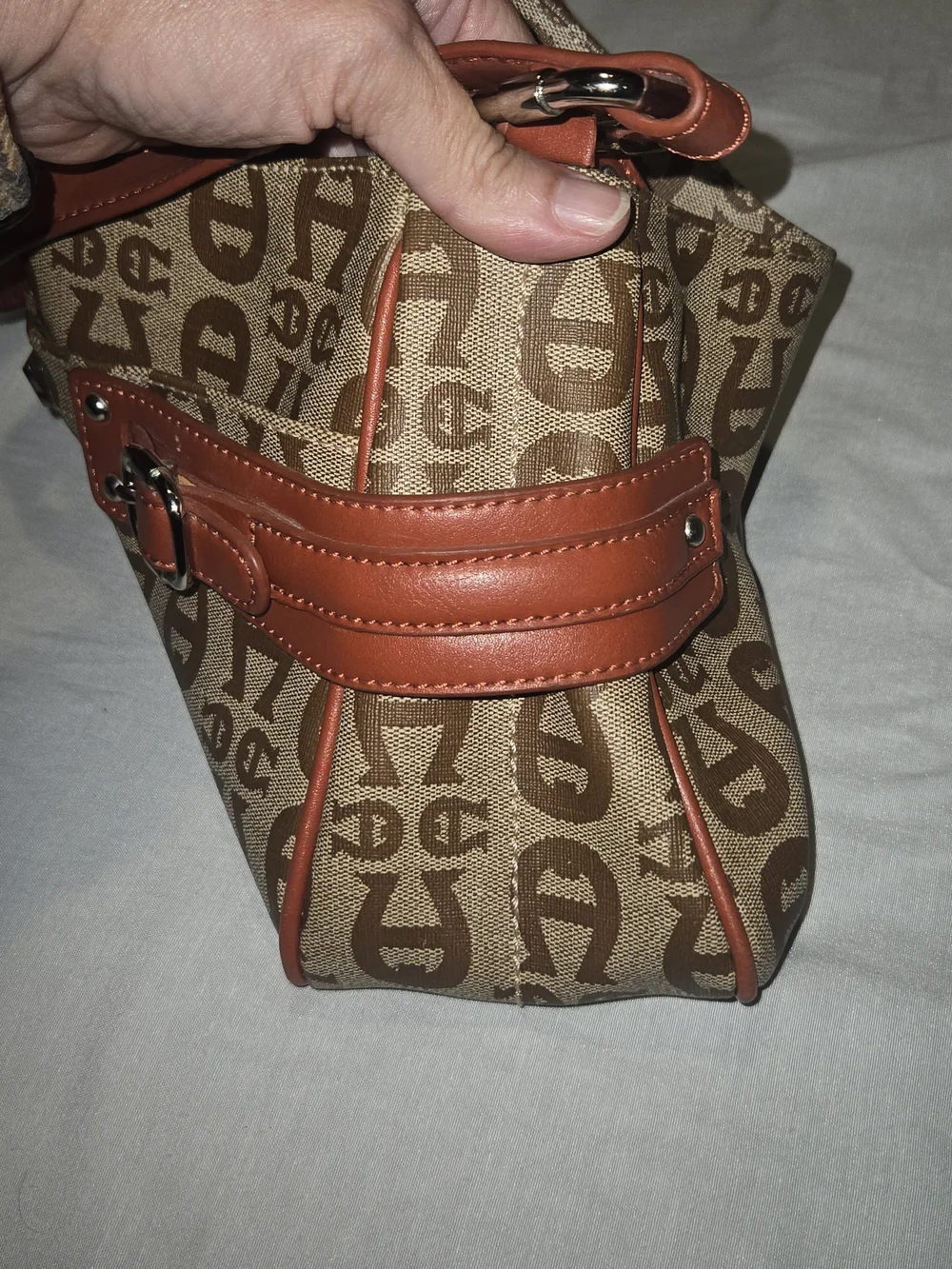 Etienne Aigner Vintage Y2K Monogram Canvas Baguette Shoulder Bag Leather Trim